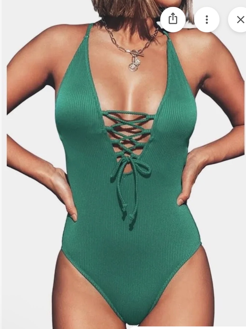 Cupshe Green NWT L GREEN Ribbed One-Piece LACE UP OPEN BACK SEXY Swimsuit